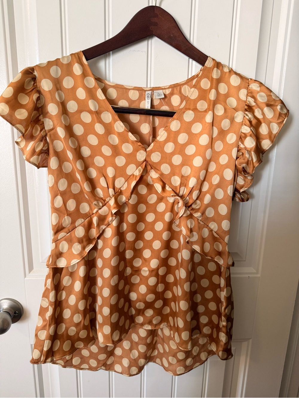 Cato Polka Dot Blouse - Cream on Mustard Brown